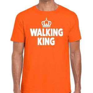 Walking King t-shirt oranje heren - feest shirts heren - wandel/avondvierdaagse kleding