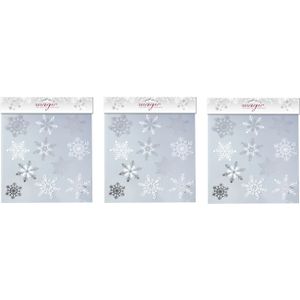 3x stuks velletjes raamstickers sneeuwvlokken 30,5 cm - Raamversiering/raamdecoratie stickers kerstversiering