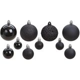 Kerstballen - zwart - 100ST - 3-4-6 cm - kunststof - mix - glans/mat/glitter