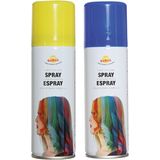 Fiesta Guirca Carnaval verkleed haar verf/spray - blauw en geel - spuitbus - 125 ml