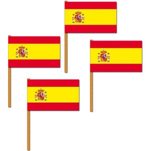 Set van 4x stuks luxe grote zwaaivlaggen Spanje 30 x 45 cm - Spaanse feestartikelen en versieringen