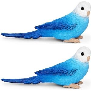 2x stuks blauwe speel figuur grasparkiet vogel van plastic 7 cm - speelgoed dieren