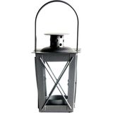Set van 4x stuks zilveren tuin lantaarn/windlicht van ijzer 7,5 x 7,5 x 11 cm - Tuinverlichting - Kaarsenhouders - Lantaarns