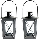 Set van 4x stuks zilveren tuin lantaarn/windlicht van ijzer 7,5 x 7,5 x 11 cm - Tuinverlichting - Kaarsenhouders - Lantaarns