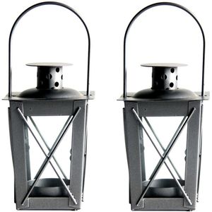 Set van 4x stuks zilveren tuin lantaarn/windlicht van ijzer 7,5 x 7,5 x 11 cm - Tuinverlichting - Kaarsenhouders - Lantaarns