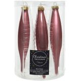 12x Oud roze glazen pegels kerstballen 15 cm - Glans/mat - Kerstboomversiering ijspegels oud roze