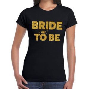 Bride to Be gouden glitter tekst t-shirt zwart dames - dames shirt Bride to Be - Vrijgezellenfeest kleding