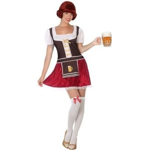 Bruine/rode Tiroler dirndl verkleed kostuum/jurkje voor dames - Carnavalskleding sexy Oktoberfest/bierfeest verkleedoutfit