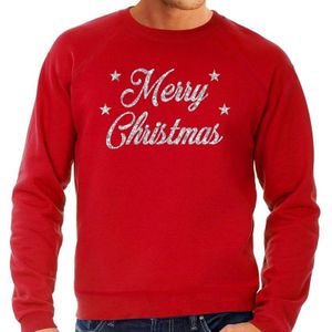 Foute Kersttrui / sweater - Merry Christmas - zilver / glitter - rood - heren - kerstkleding / kerst outfit
