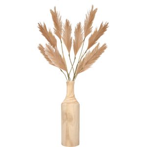 Decoratie pampasgras pluimen in houten vaas - lichtbruin - 98 cm - Tafel bloemstukken