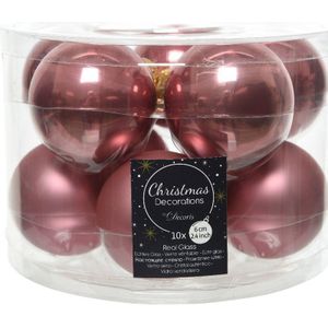 10x Oud roze glazen kerstballen 6 cm - glans en mat - Glans/glanzende - Kerstboomversiering oud roze