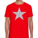 Zilveren ster glitter t-shirt rood heren - shirt glitter ster zilver