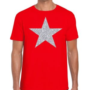 Zilveren ster glitter t-shirt rood heren - shirt glitter ster zilver