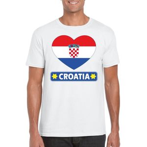 Kroatie t-shirt met Kroatische vlag in hart wit heren