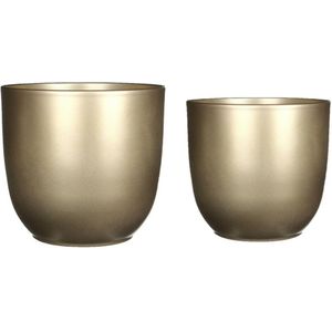 Mica - Plantenpot/bloempot - 4x stuks - keramiek - goud - D19/22 cm