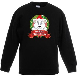 Zwarte kersttrui met een ijsbeer jongens en meisjes - Kerstruien kind