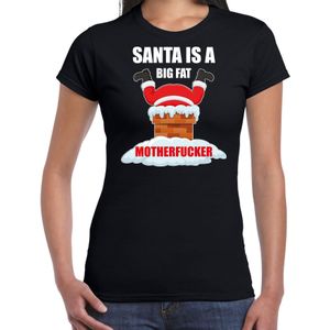 Fout Kerstshirt / Kerst t-shirt Santa is a big fat motherfucker zwart voor dames - Kerstkleding / Christmas outfit