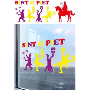 Sint en Piet gekleurde zelfklevende raamsticker 90 x 32 cm - Sinterklaas feestversiering/raamdecoratie