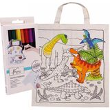 Inkleurbaar tasje met dinosaurus motief incl 8x textielstiften - katoen - 38 x 42 cm