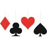 Kaartspel/casino speelkaarten decoratie hangers - 12x stuks - 3x van elke soort - Versiering/feestartikelen