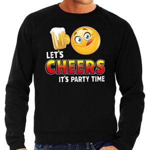 Funny emoticon sweater Lets cheers its party time zwart voor heren - Fun / cadeau trui