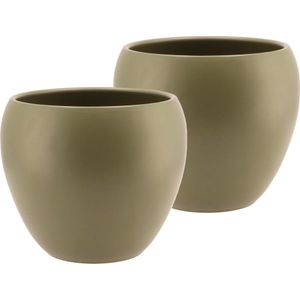 DK Design Bloempot/plantenpot - 2x - Vinci - olijfgroen mat - voor kamerplant - D19 x H22 cm