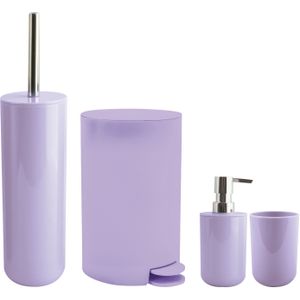 MSV Toiletborstel in houder/beker/zeeppompje/pedaalemmer set Moods - kunststof - lila paars
