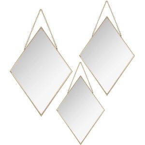 Atmosphera Wandspiegel - set van 3x spiegels - ruit - metaal - goud - met ketting