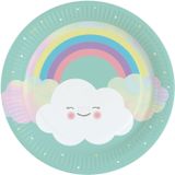 16x stuks feestbordjes met wolken print karton  23 cm - wegwerp party verjaardag taart/gebak bordjes