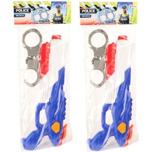 2x Waterpistolen/waterpistool politie blauw van 40 cm inclusief handboeien kinderspeelgoed - waterspeelgoed van kunststof