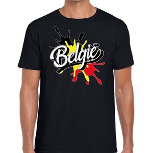 Belgie landen t-shirt spetter zwart voor heren - supporter/landen kleding Belgie