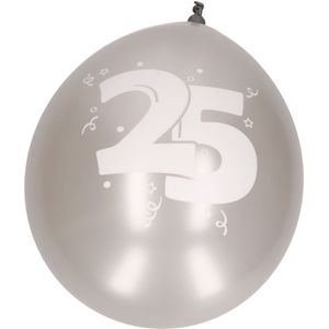 8x Ballonnen 25 jaar thema - zilver - versiering / feestartikelen