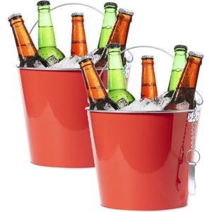 2x stuks ijsemmers/bierkoelers metaal rood - 6L - Drankemmers - Drankkoelers - Wijnkoelers