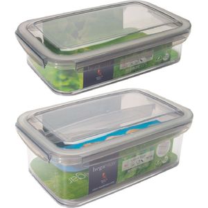 4x Voorraad/vershoudbakjes 1,2 en 1,9 liter transparant/grijs plastic 24 x 15 cm - Tudela - Voedsel bewaarbakjes - Diepvriesbakjes
