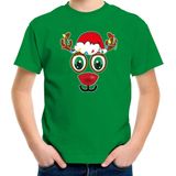 Bellatio Decorations kerst t-shirt voor kinderen - Rudolf gezicht - rendier - groen - Kerstdiner