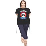 Sarah pop opvulbaar met Sarah stopbord 50 jaar pop shirt - Personaliseer deze pop door een foto op het hoofd te plakken