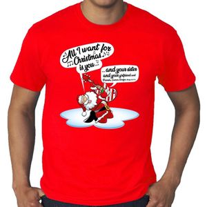 Grote maten foute Kerst shirt / t-shirt - Zingende kerstman met gitaar / All I Want For Christmas - rood voor heren - kerstkleding / kerst outfit