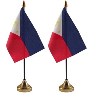 2x stuks Filipijnen tafelvlaggetje 10 x 15 cm met standaard - Feestartikelen landen versiering