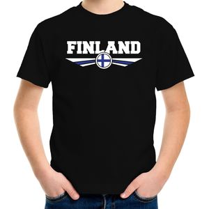 Finland landen t-shirt met Finse vlag - zwart - kids - landen shirt / kleding - EK / WK / Olympische spelen outfit