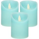 3x Aqua Blauwe LED Kaarsen / Stompkaarsen 10 cm - Luxe Kaarsen Op Batterijen met Bewegende Vlam