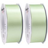 2x Luxe, brede Hobby/decoratie pastel groene satijnen sierlinten 4 cm/40 mm x 25 meter- Luxe kwaliteit - Linten satijnlint/ribbon
