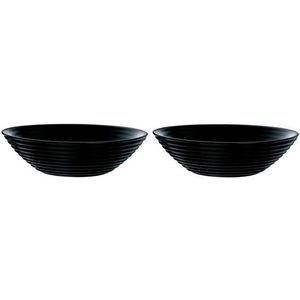 2x Salade schalen/slakommen van zwart glas 27 cm - Schalen en kommen - Keuken accessoires