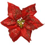 Decoris Kerstboom bloemen op clip - rood - 20 cm - kunststof - kerstversiering