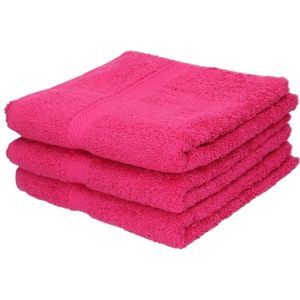 3x Luxe handdoeken fuchsia roze 50 x 90 cm 550 grams - Badkamer textiel badhanddoeken
