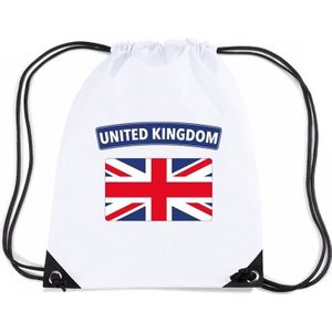 Engeland nylon rijgkoord rugzak/ sporttas wit met Engelse vlag
