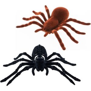 Nep spinnen - tarantula/skelet -  zwart/bruin - set 2x - 22 en 18 cm - Horror/griezel thema