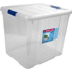 1x Opbergboxen/opbergdozen met deksel 35 liter kunststof transparant/blauw - 42 x 35 x 35 cm - Opbergbakken