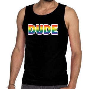 Dude gay pride tanktop/mouwloos shirt - zwart regenboog homo singlet voor heren - LHBTI