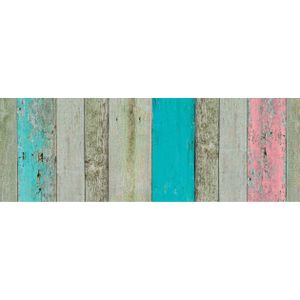 3x Stuks decoratie plakfolie houten planken look groen/bruin/roze 45 cm x 2 meter zelfklevend - Decoratiefolie - Meubelfolie