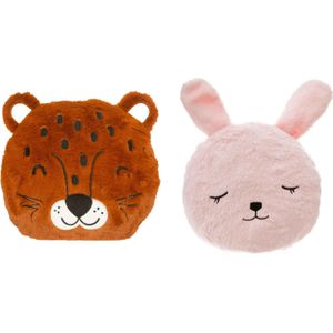 Dieren sierkussens - set 2x - kinderkamer - panter/konijn - 30 cm - polyester